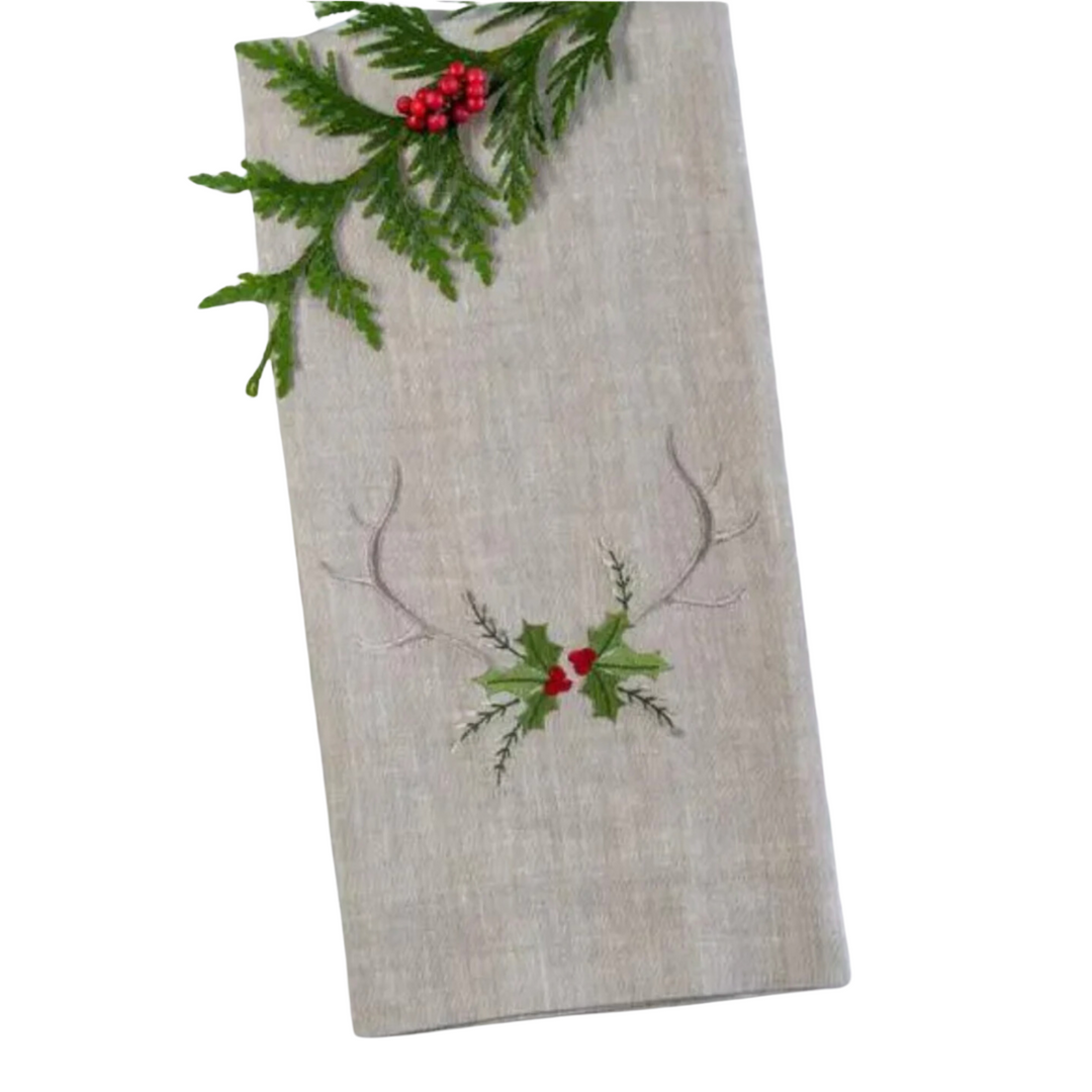 ARTE ITALICA Flax Antlers With Holly Christmas Towel Default Title