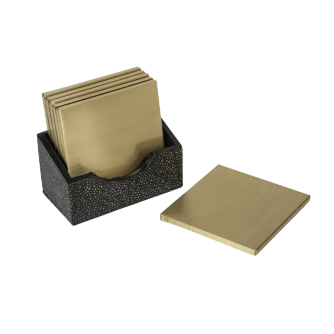 ZODAX Nika Shagreen Leather Set Of 6 Coasters With Holder