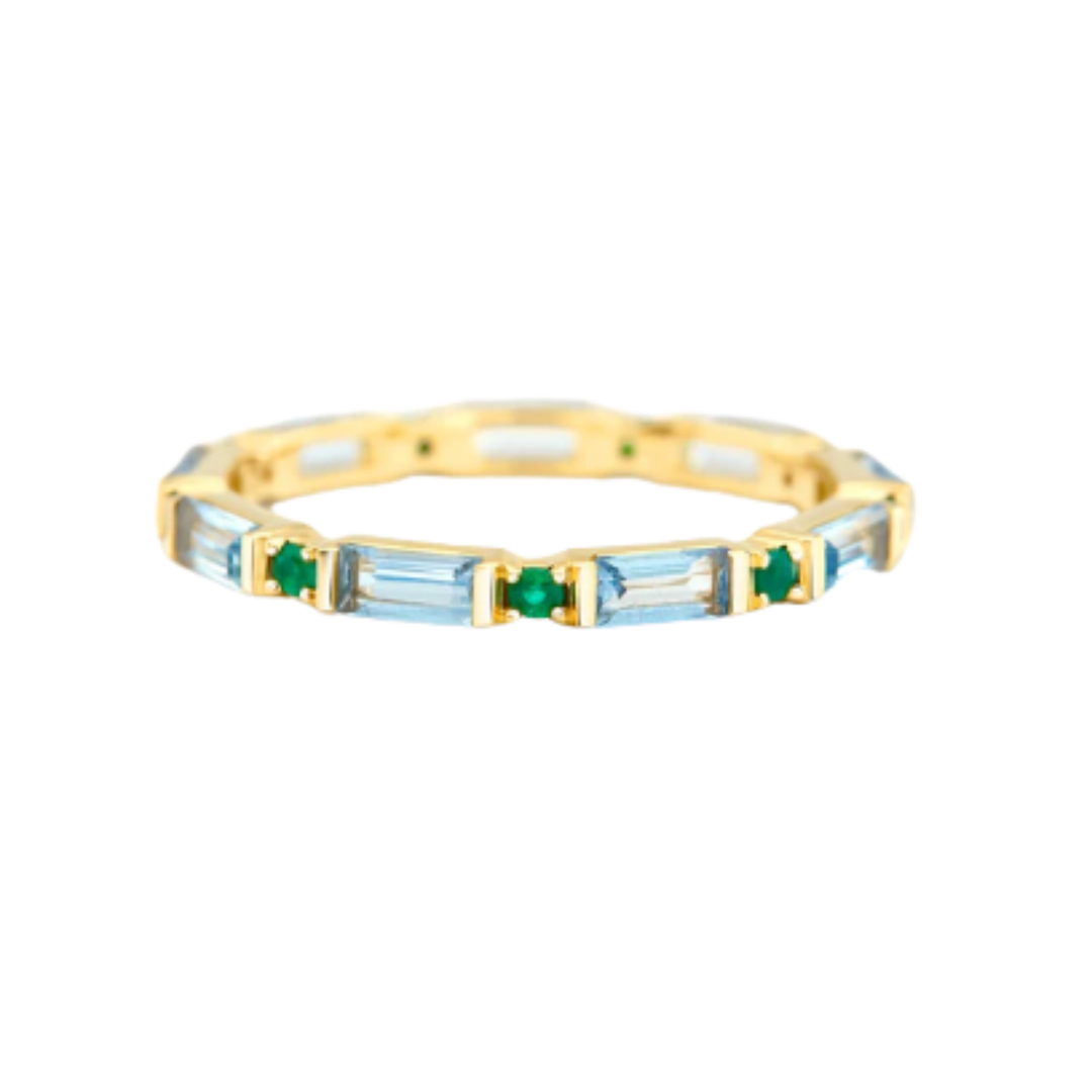 YI COLLECTION Aquamarine And Emerald Spring Infinity Yellow Gold Ring