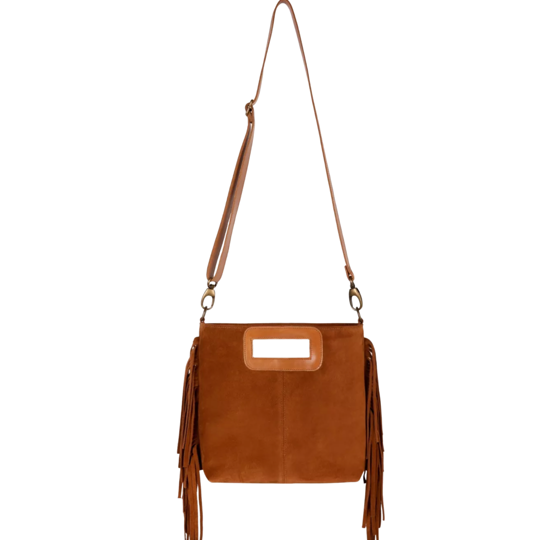 PENELOPE CHILVERS Fringe Handy Suede Bag CHESTNUT