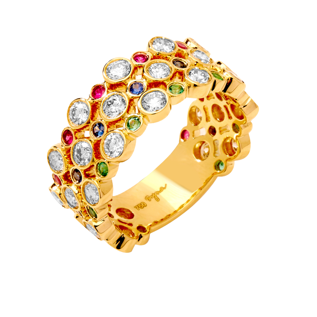 SYNA Multi-Gemstone and Diamond Band Ring in 18K Yellow Gold Default Title