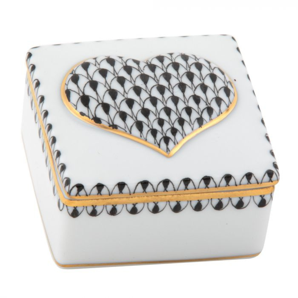 HEREND Embossed Heart Box BLACK