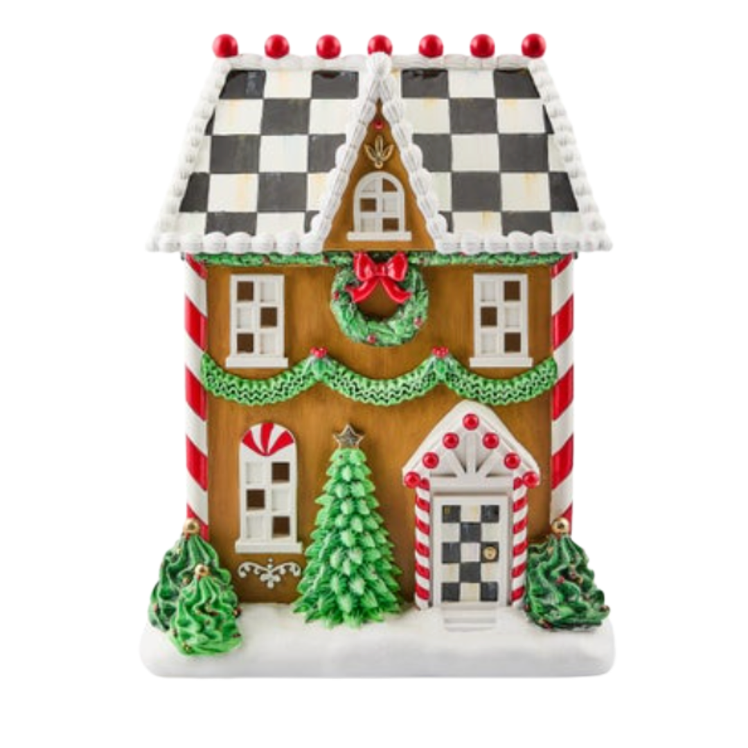 MACKENZIE CHILDS Holly Village Illuminated Gingerbread House