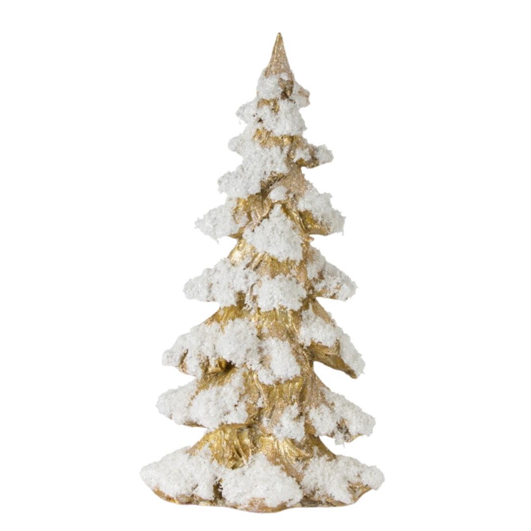 MELROSE Snow Covered Golden Pine Tree