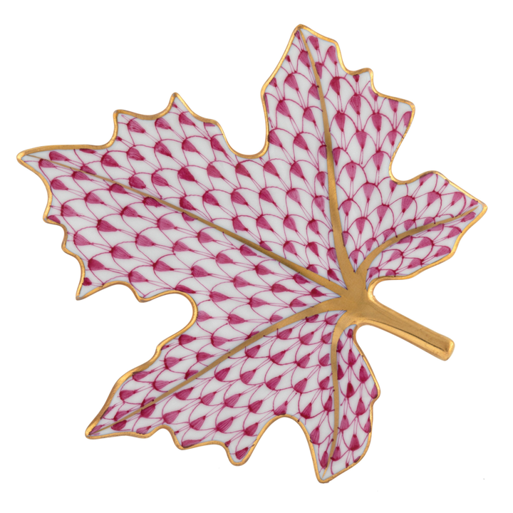 HEREND Maple Leaf Tray RASPBERRY