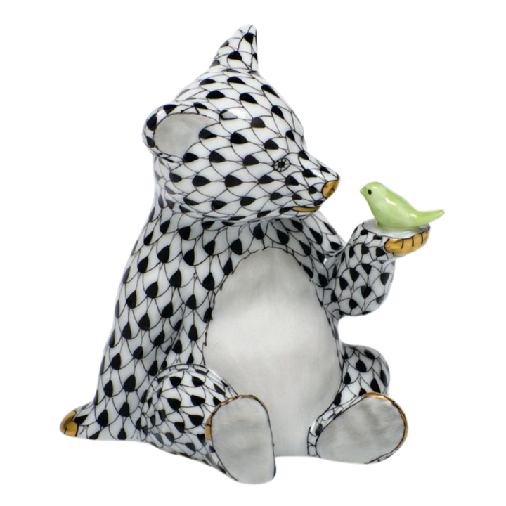 HEREND Bear With Bird BLACK