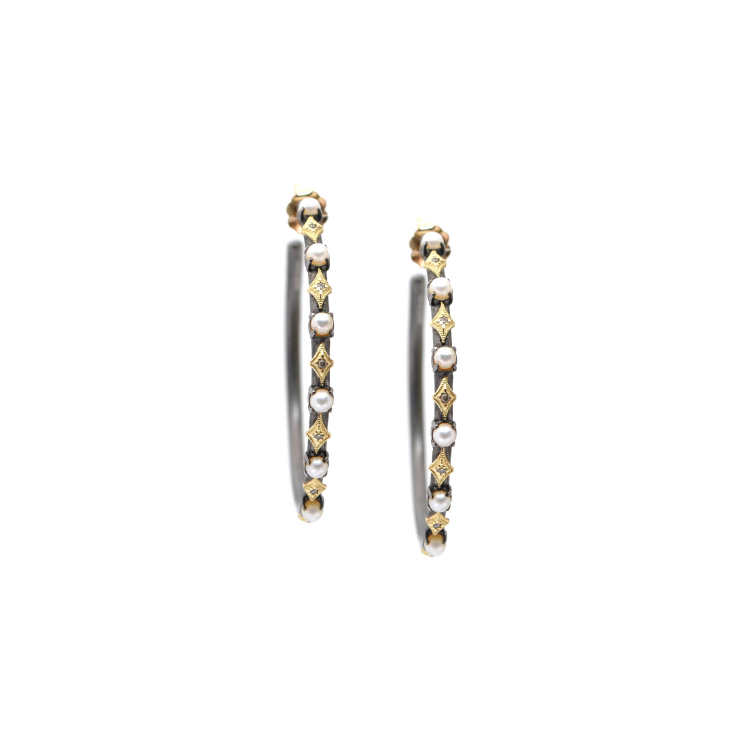 ARMENTA Crivelli Yellow Gold With Pearls On Oxidized Silver Hoop Earrings Default Title