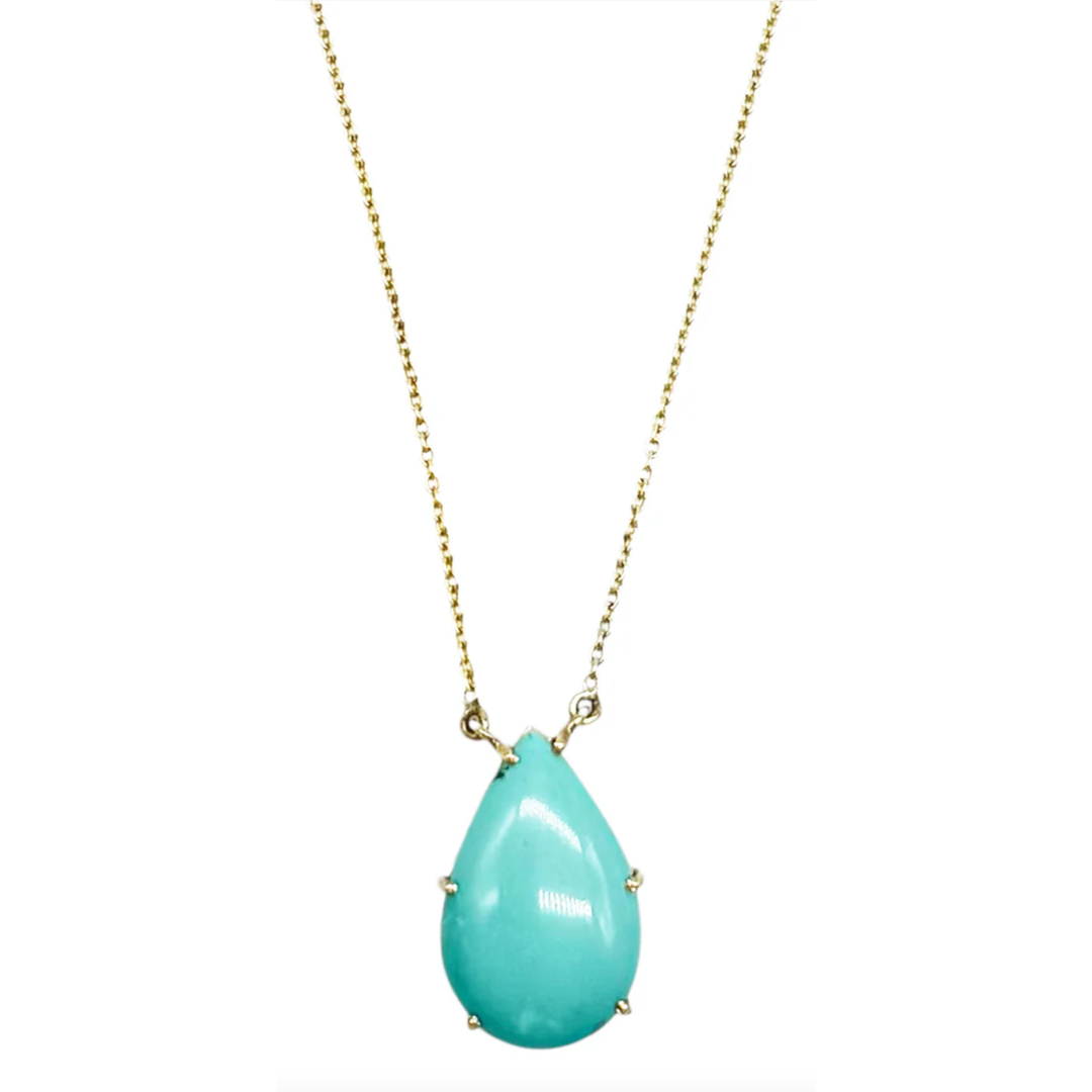 VINTAGE LA ROSE 14K Yellow Gold Chain With Turquoise Drop Pendant Default Title