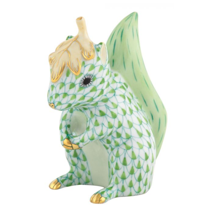 HEREND Squirrel With Leaf KEYLIME