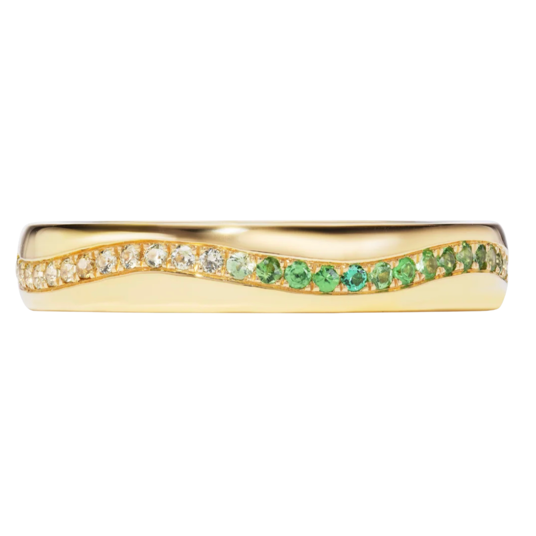 MELUZZA 18K Yellow Gold Green Wave Band