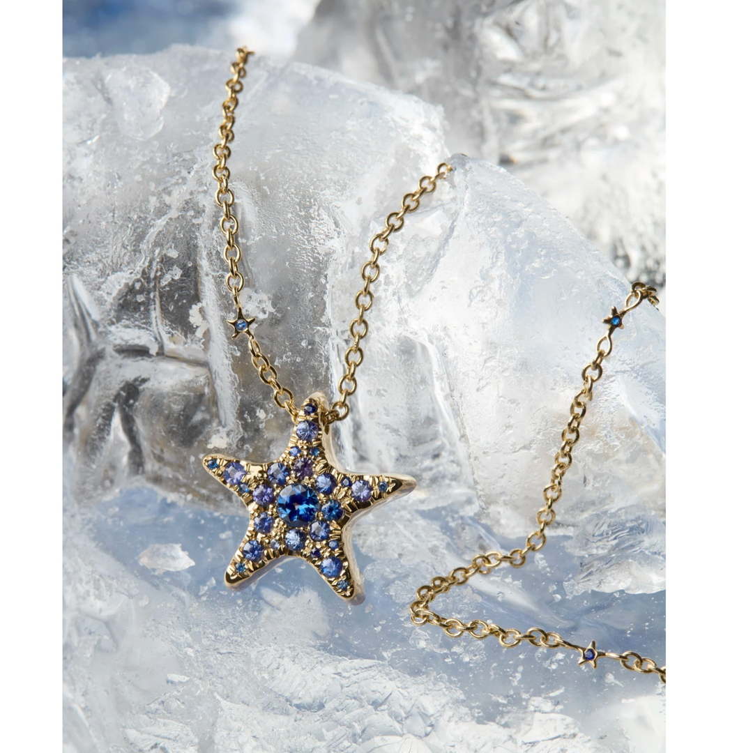 MELUZZA 18K Yellow Gold Winter Star Necklace With Blue And Purple Sapphires