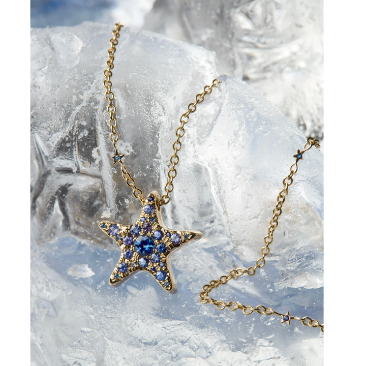 MELUZZA 18K Yellow Gold Winter Star Necklace With Blue And Purple Sapphires