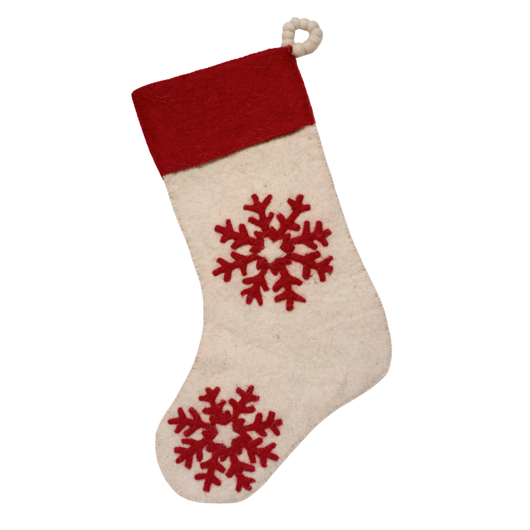 ARCADIA HOME Christmas Stocking With Red Snowflakes On Cream Default Title