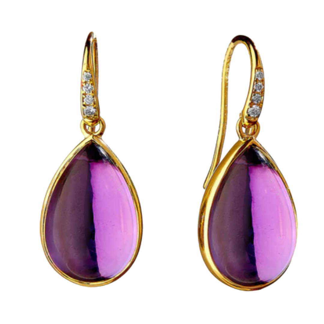 SYNA Cabochon Drop Earrings 18K Yellow Gold with Amethyst and Diamonds Default Title