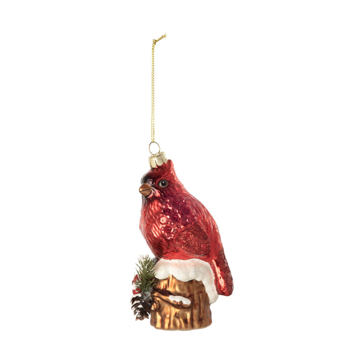 180 DEGREES Glass Cardinal on Stump Ornament