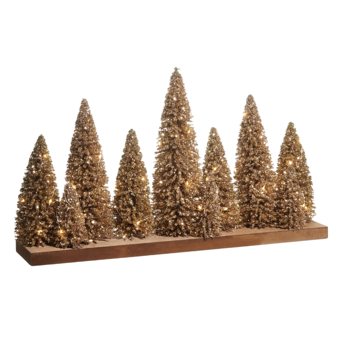 RAZ IMPORTS Lighted Glitter Trees On Wooden Base Default Title