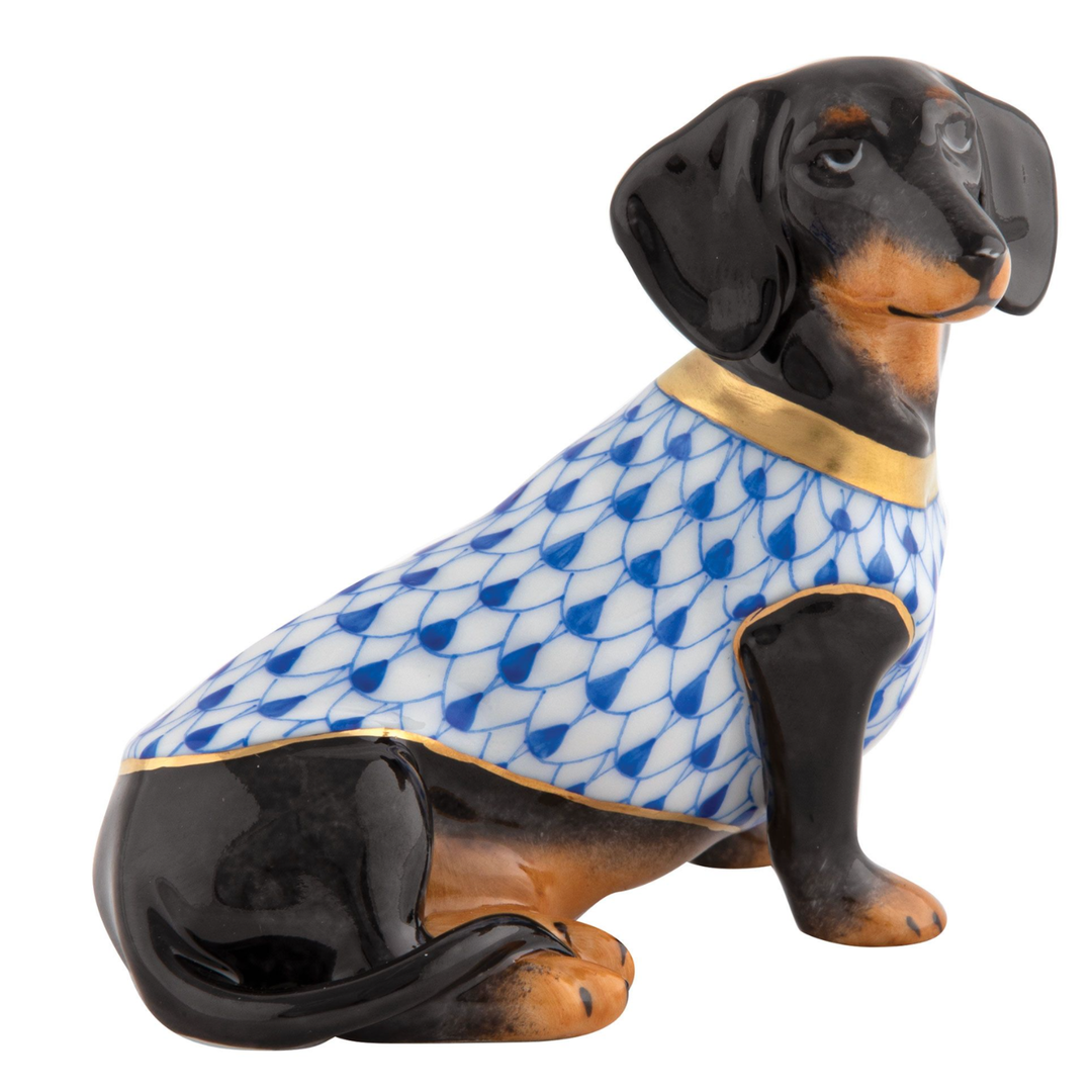 HEREND Dauchshund With Sweater SAPPHIRE