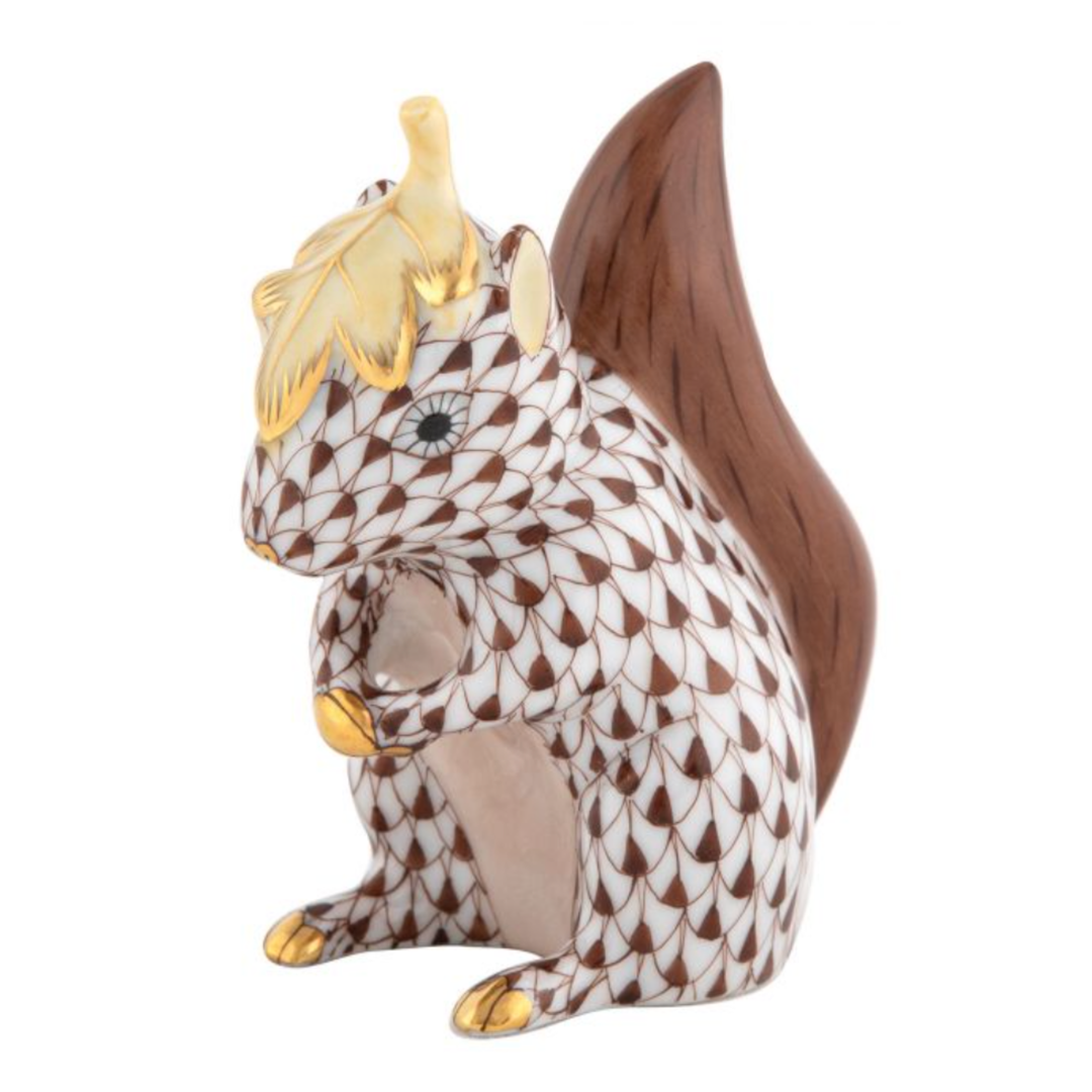 HEREND Squirrel With Leaf CHOCOLATE