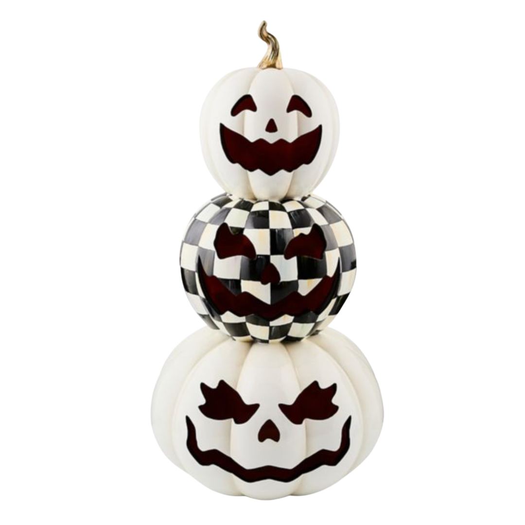 MACKENZIE CHILDS Courtley Check 3 Stacked And Illuminated Pumpkins