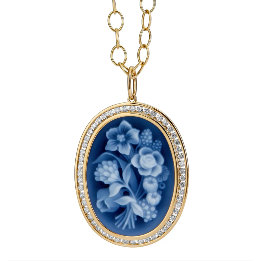 SYNA 18K Yellow Gold Jardin Flower Bunch Cameo Pendant