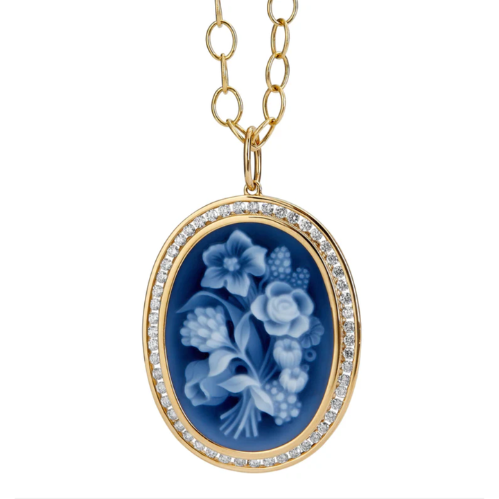 SYNA 18K Yellow Gold Jardin Flower Bunch Cameo Pendant