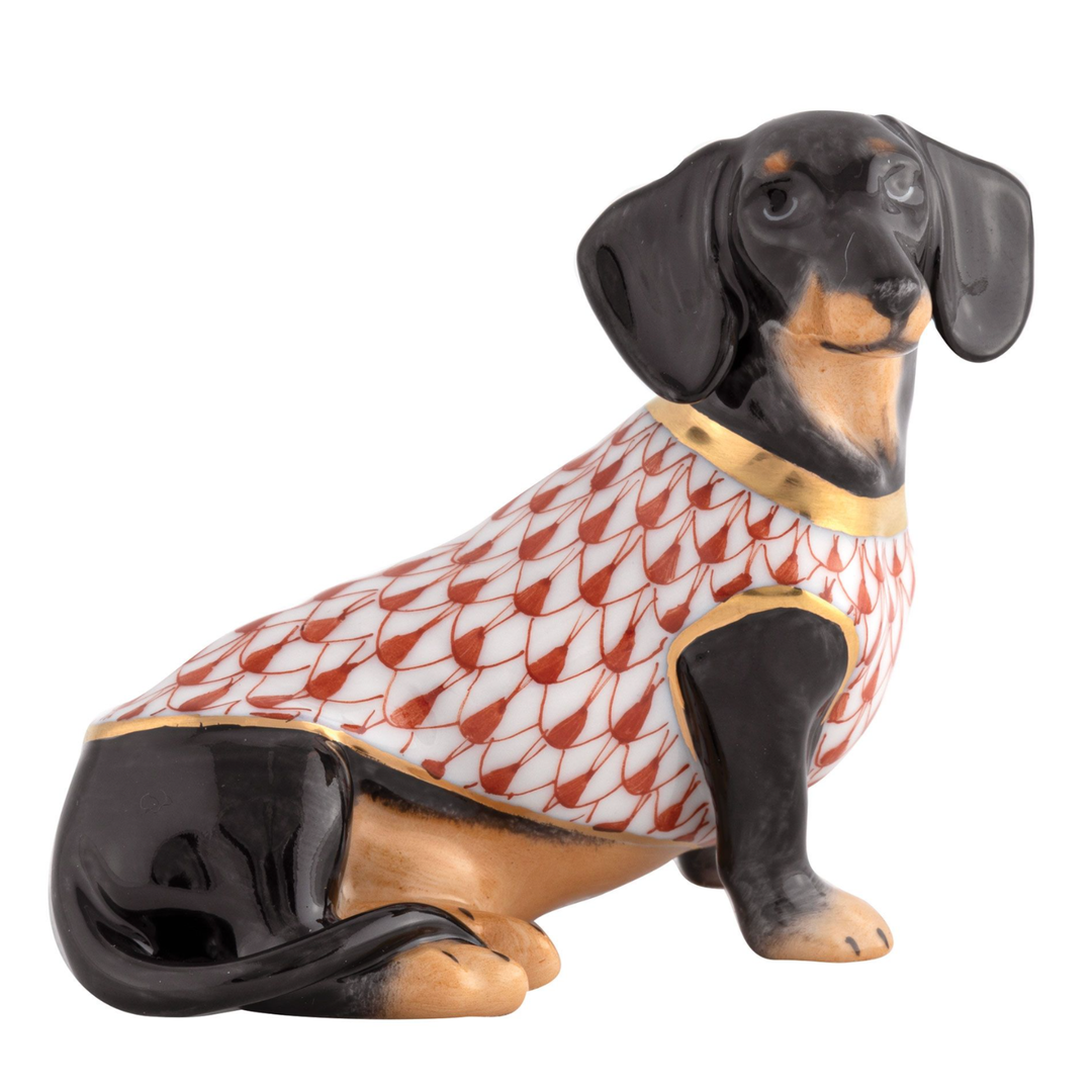 HEREND Dauchshund With Sweater RUST