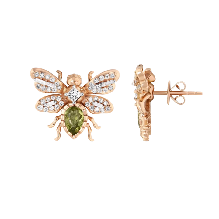 BEE GODDESS Queen Bee Bon Bon 14K Rose Gold Diamond Peridot Earrings