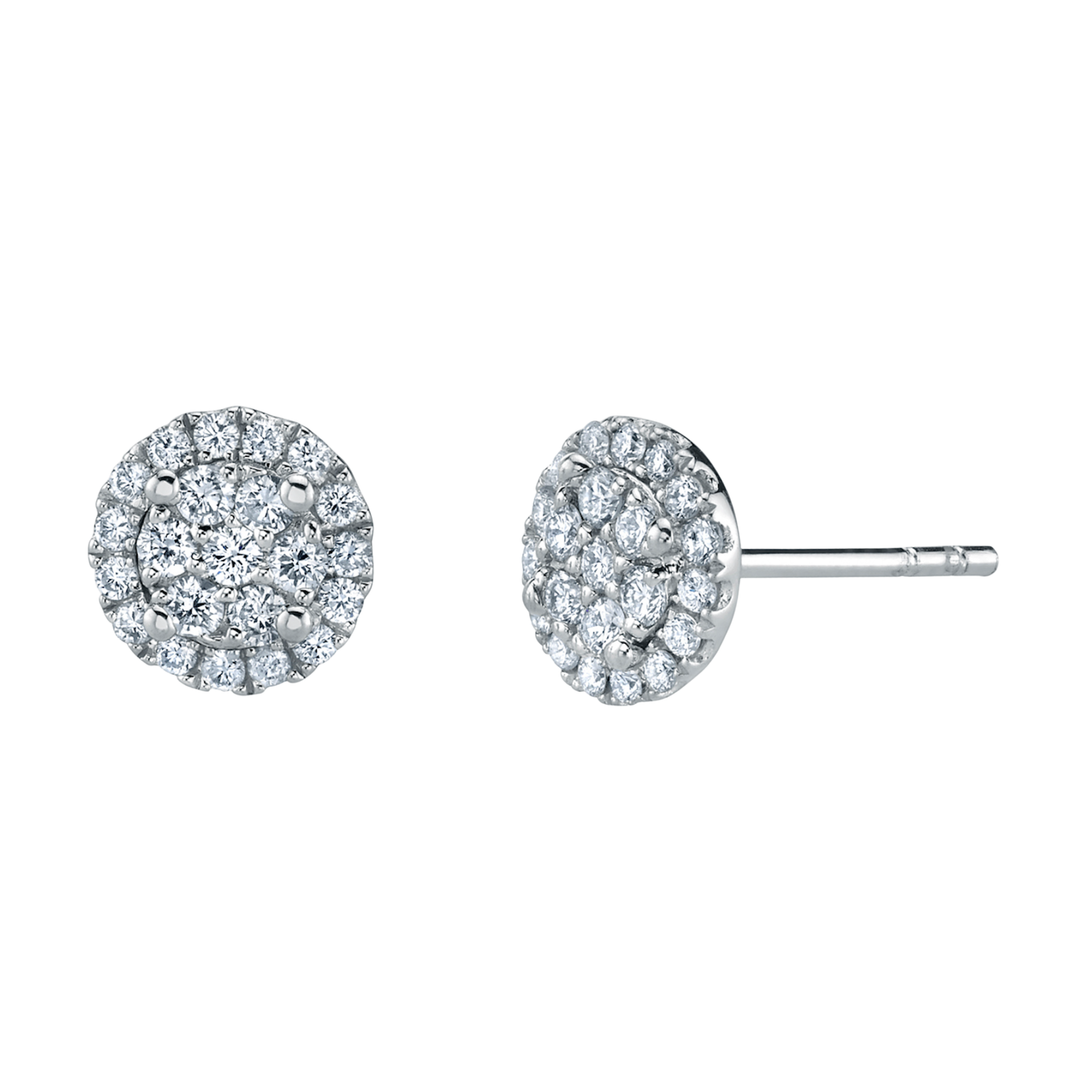 JOSHUA J Belle Shops 18K White Gold Illusion Set Halo Stud Earrings With Diamonds Default Title