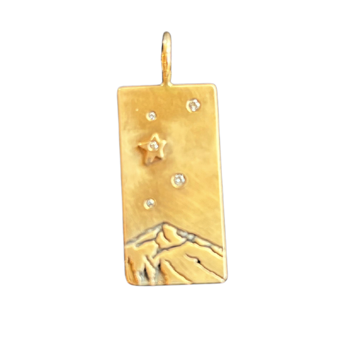 HEATHER B. MOORE Lone Peak Mountain 14K Yellow Gold With Trees, Star And Diamonds
