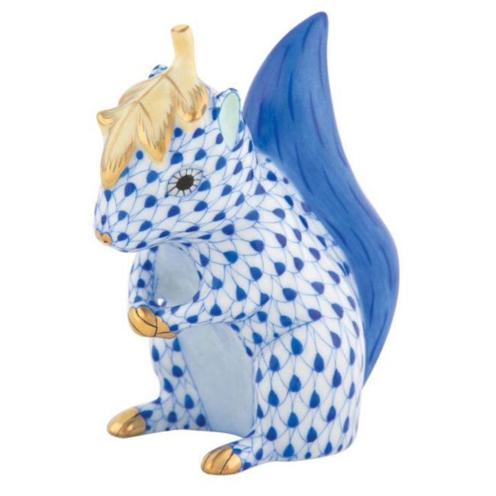 HEREND Squirrel With Leaf SAPPHIRE