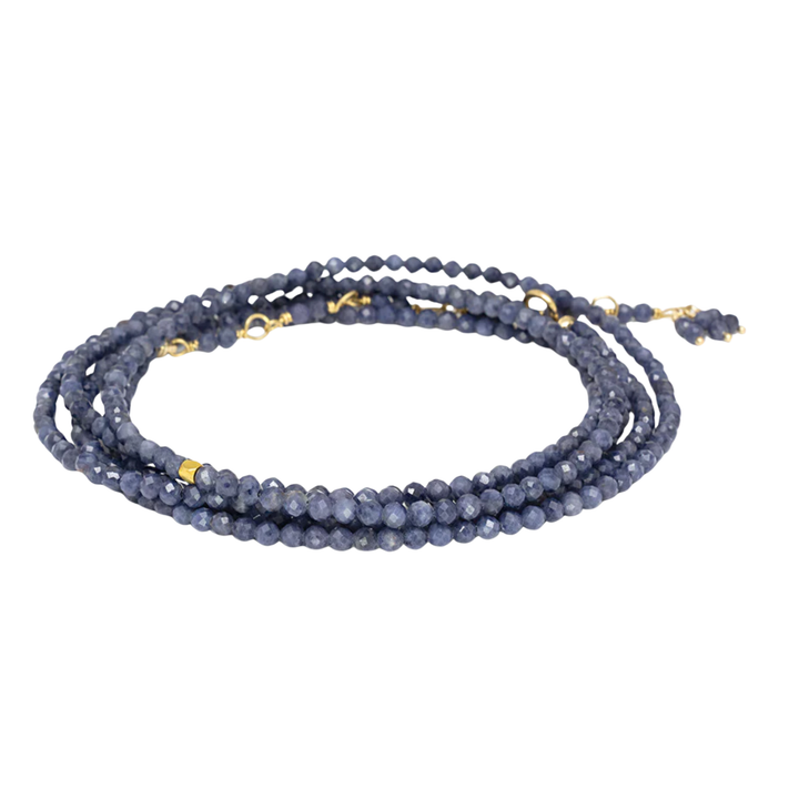 ANNE SPORTUN 18K Yellow Gold Hex Bead Opaque Blue Sapphire Wrap Bracelet Or Necklace Default Title