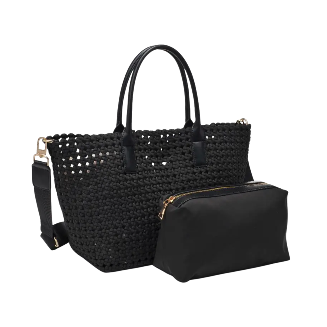 SOL AND SELENE Solstice Hand Woven Knoted Medium Black Tote Default Title