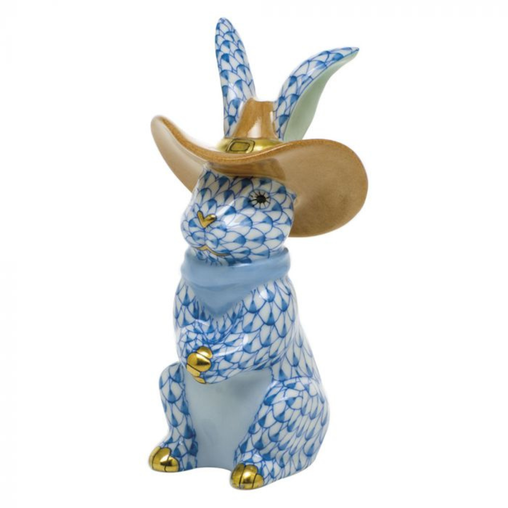 HEREND Cowboy Bunny BLUE