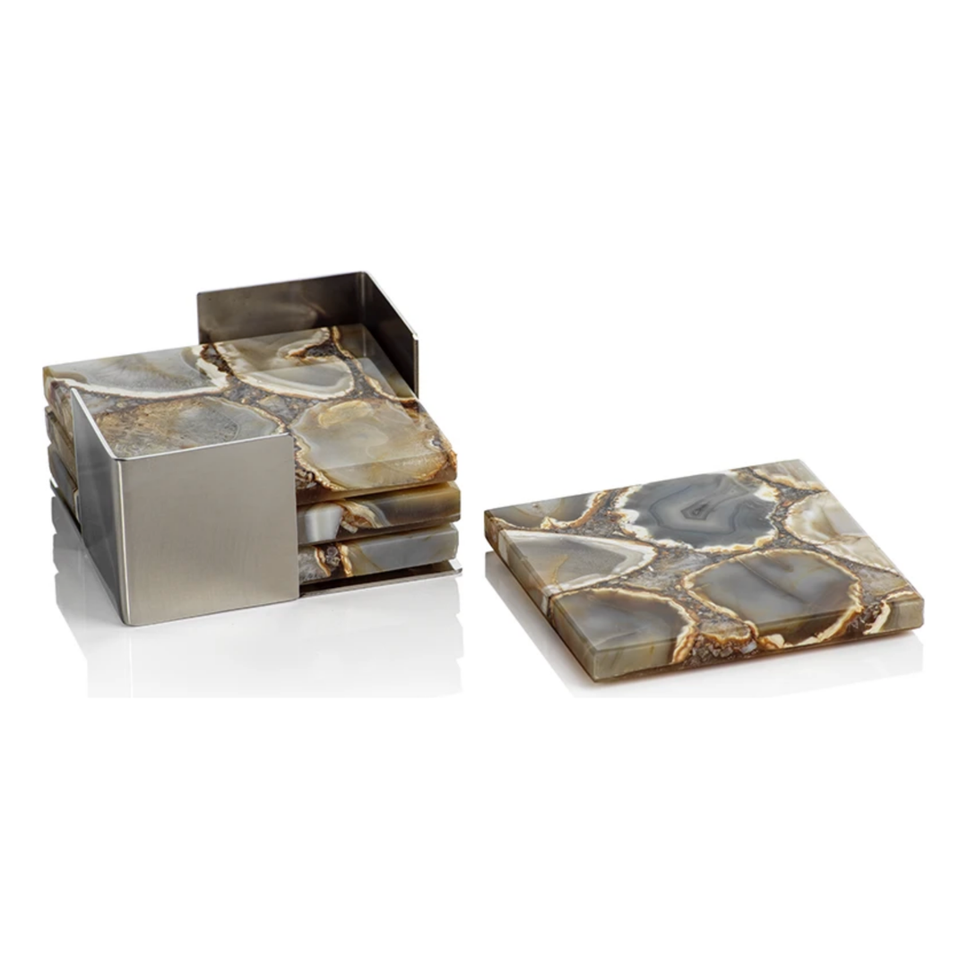 ZODAX Agate Coasters With Metal Tray
