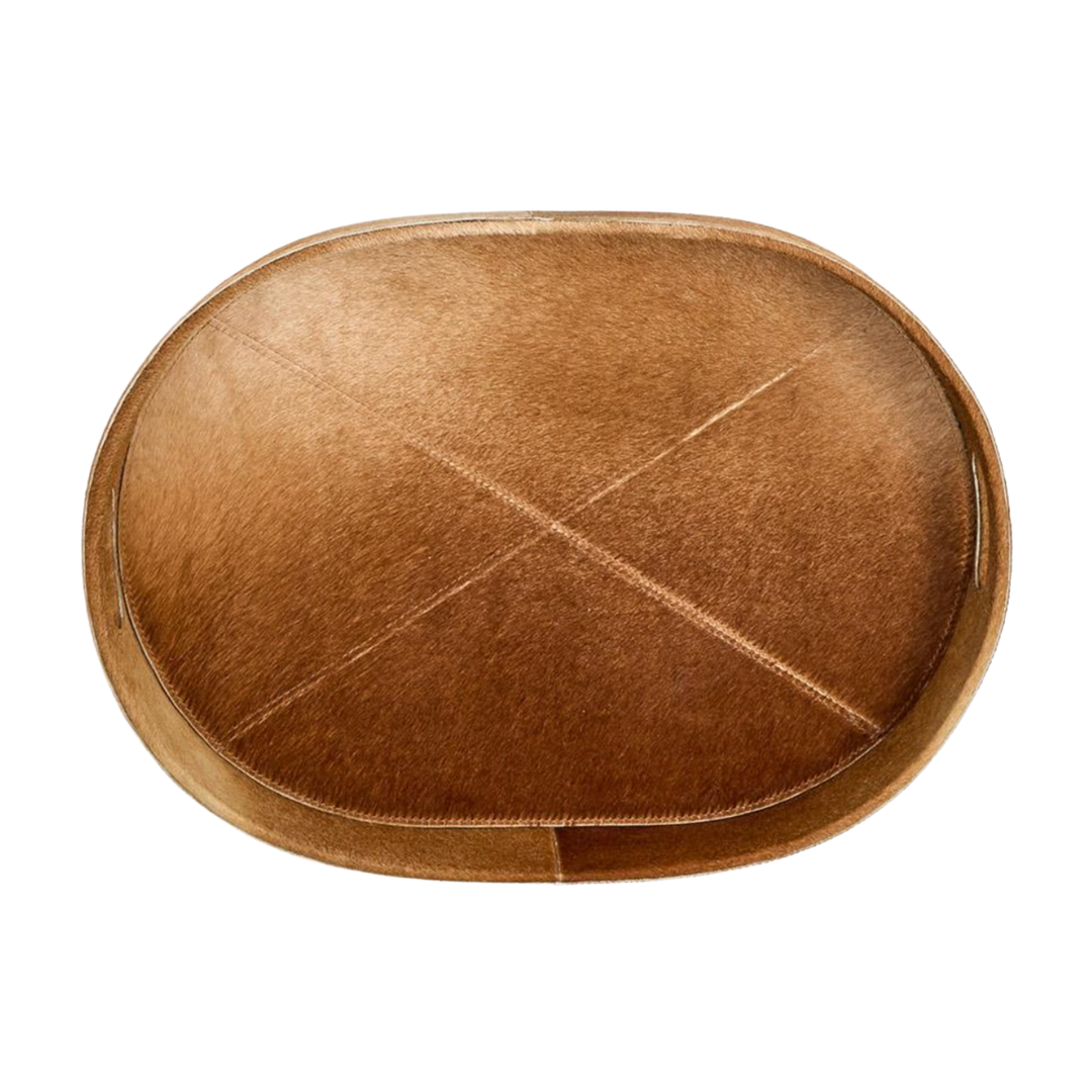 TWO'S COMPANY Small Brown Cowhide Tray Default Title