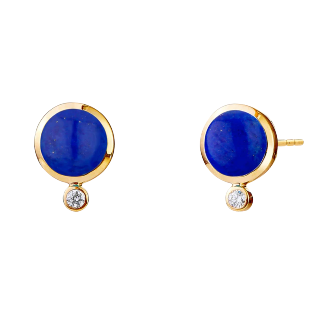 SYNA 18K Yellow Gold Lapis Stud Earrings With Diamond Default Title