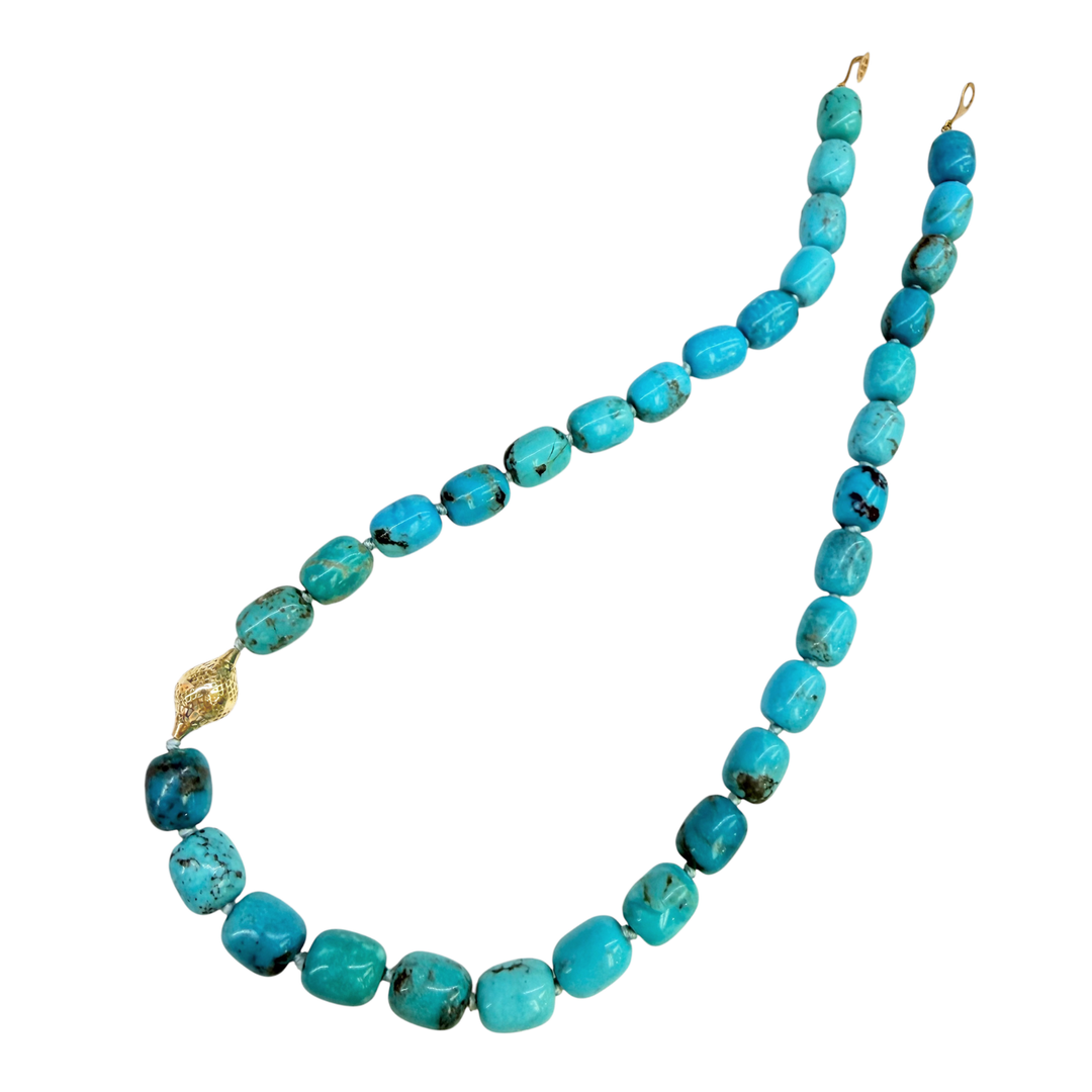 Turquoise Nugget Beaded Necklace With Crownwork® Finial & Lily Pad Clasp