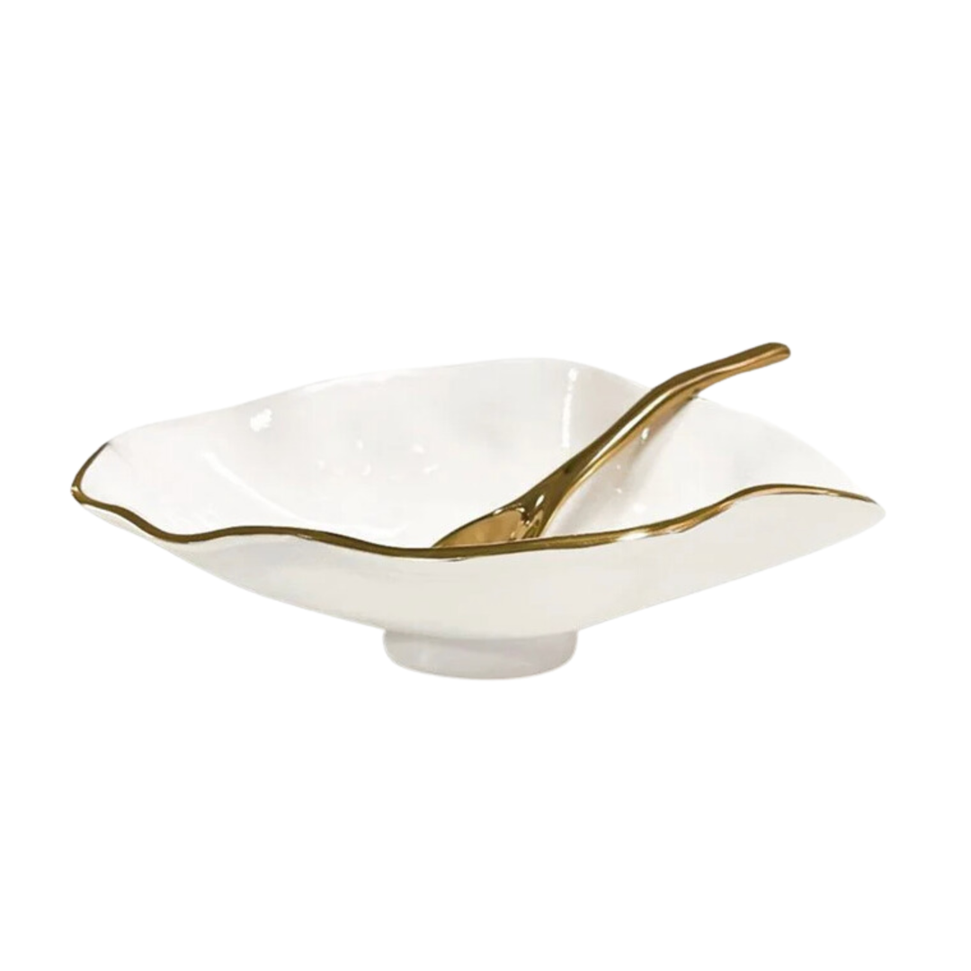 BEATRIZ BALL Encanto Cream And Gold Claire Small Oval Bowl With Spoon Default Title