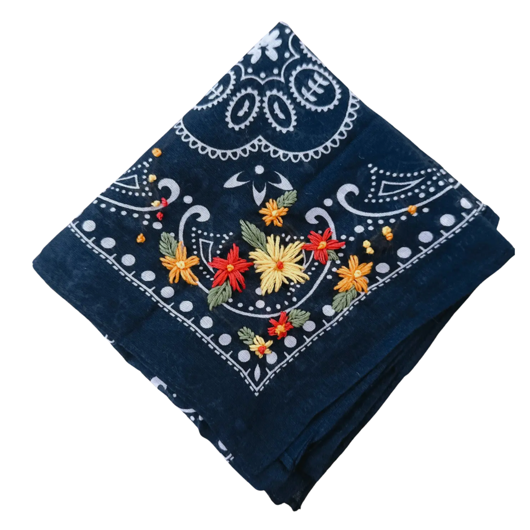 LITTLE LAMB DESIGNS LITTLE LAMBS DESIGNS EMBROIDERED NAVY BANDANA WITH BRIGHT FLOWERS Default Title