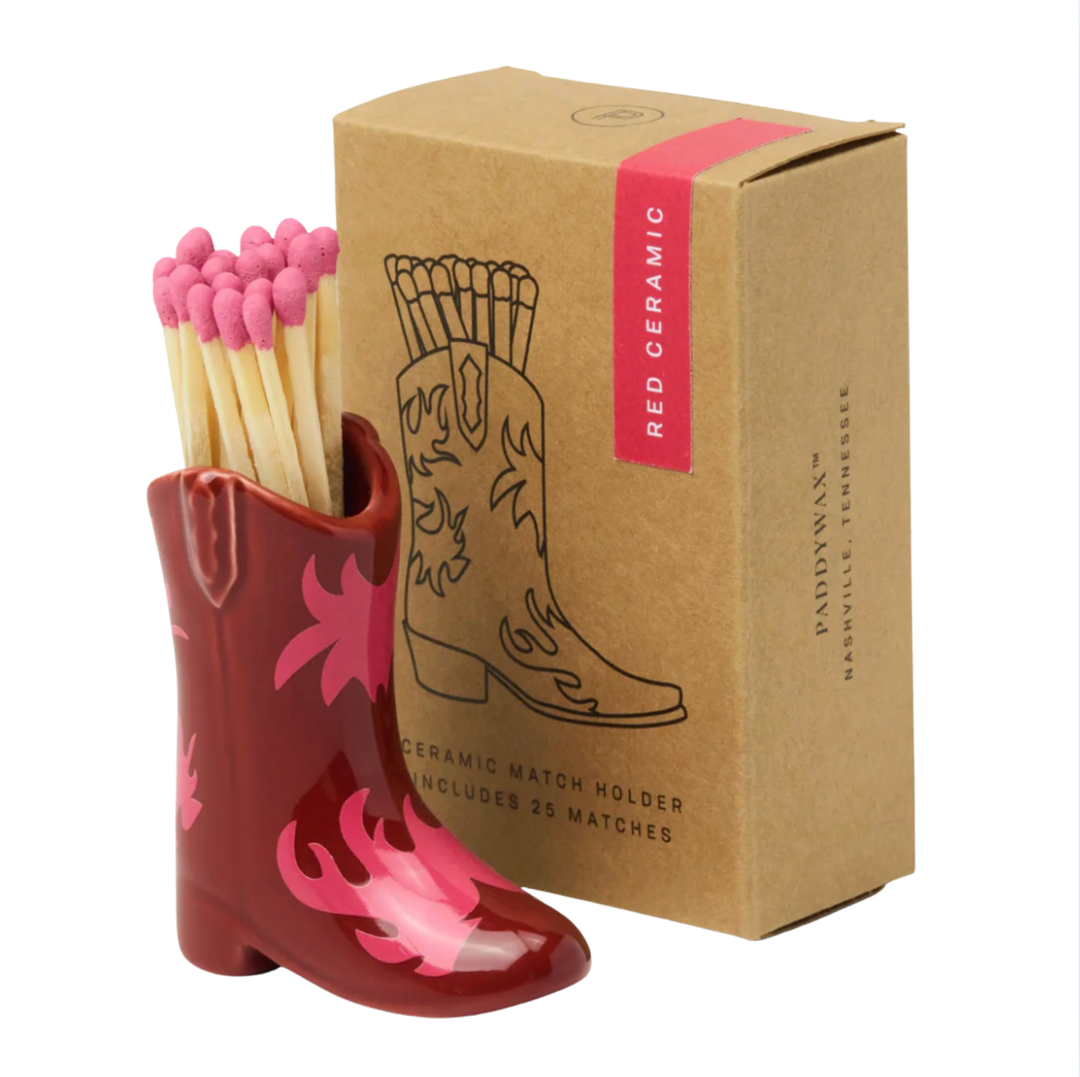 Ceramic Cowboy Boot Match Holder with Safety Matches