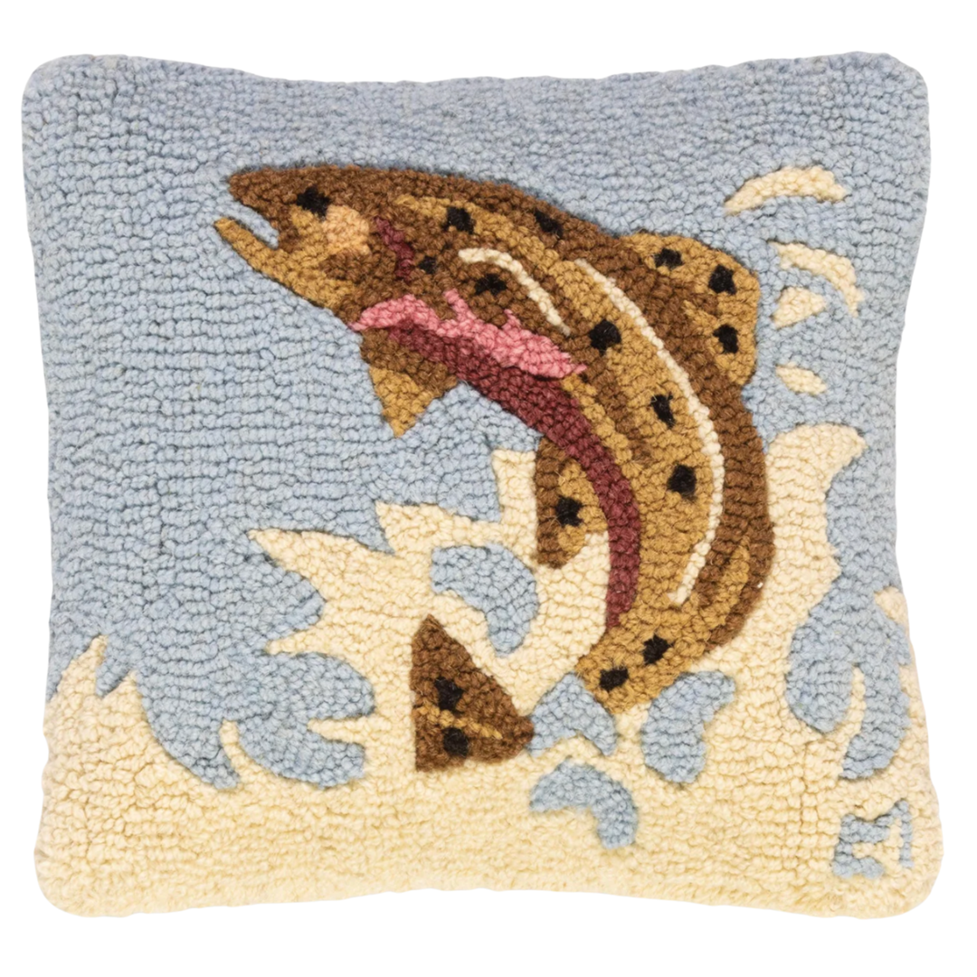 CHANDLER 4 CORNERS Leaping Trout Hand Hooked Pillow Default Title