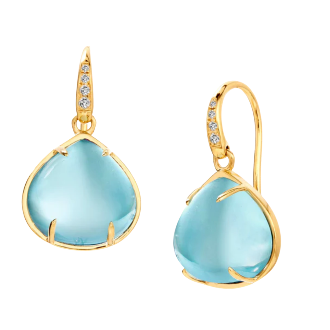 SYNA Heart Cabochon Earrings 18K Yellow Gold with Blue Topaz and Diamonds Default Title