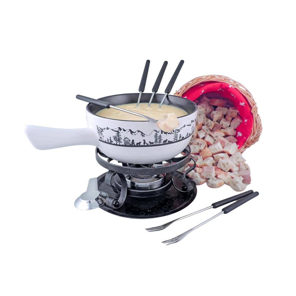 SWISSMAR White Heidi Swiss Traditon Series Cheese Fondue 9 PC Set
