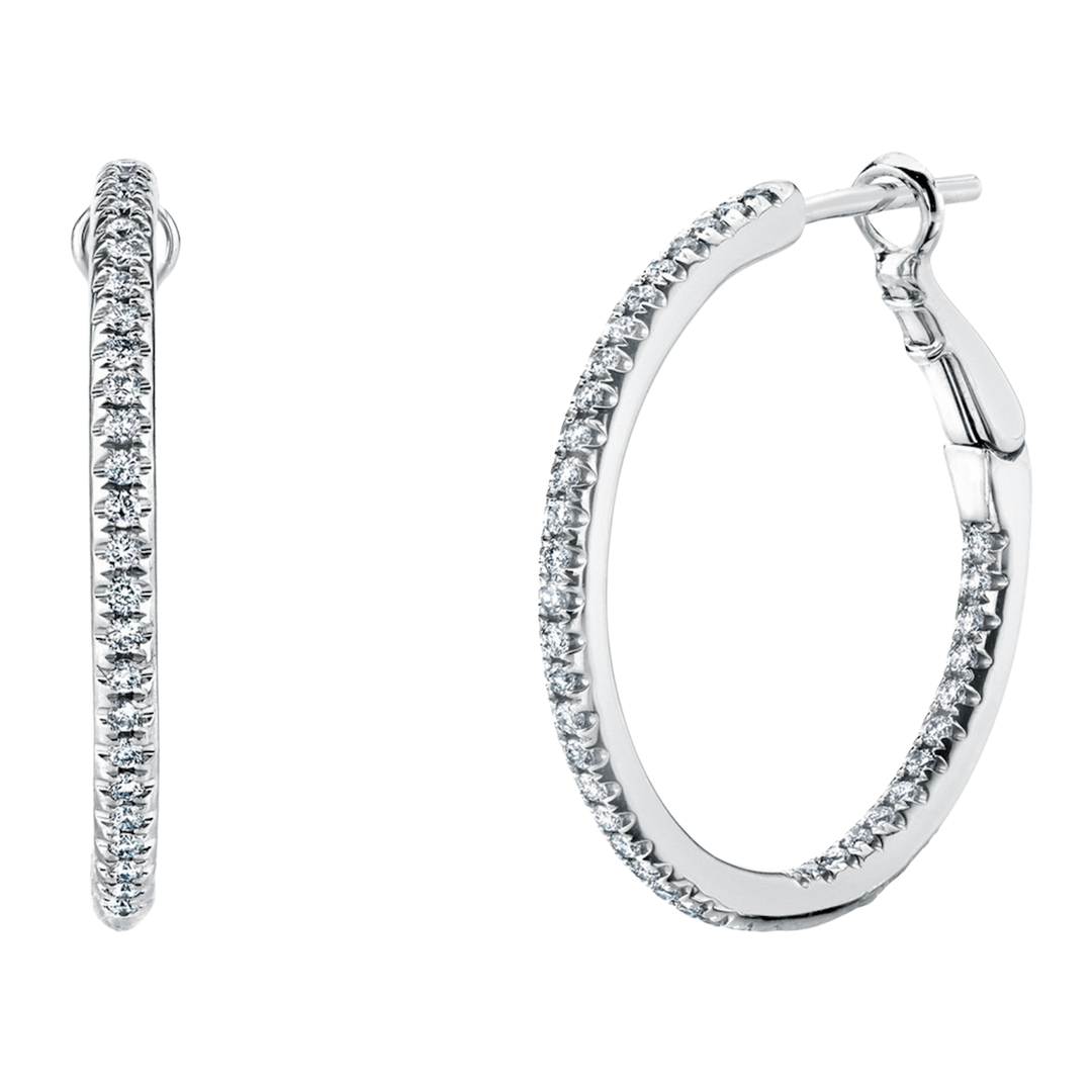 JOSHUA J Belle Shops 18K White Gold Round Diamond Hoop Earrings Default Title