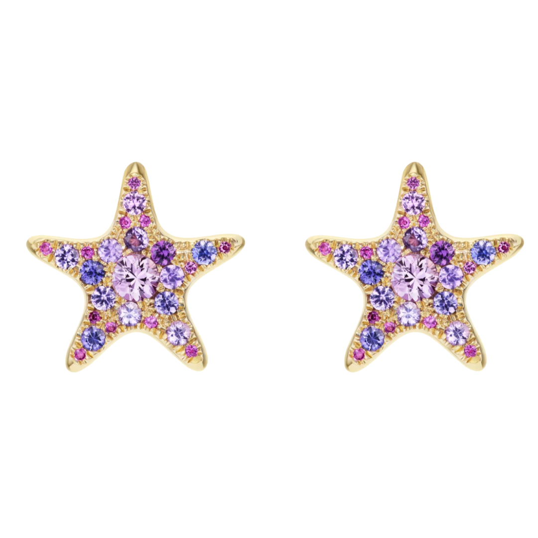 MELUZZA 18K Yellow Gold Pink And Purple Starfish Post Earrings Default Title