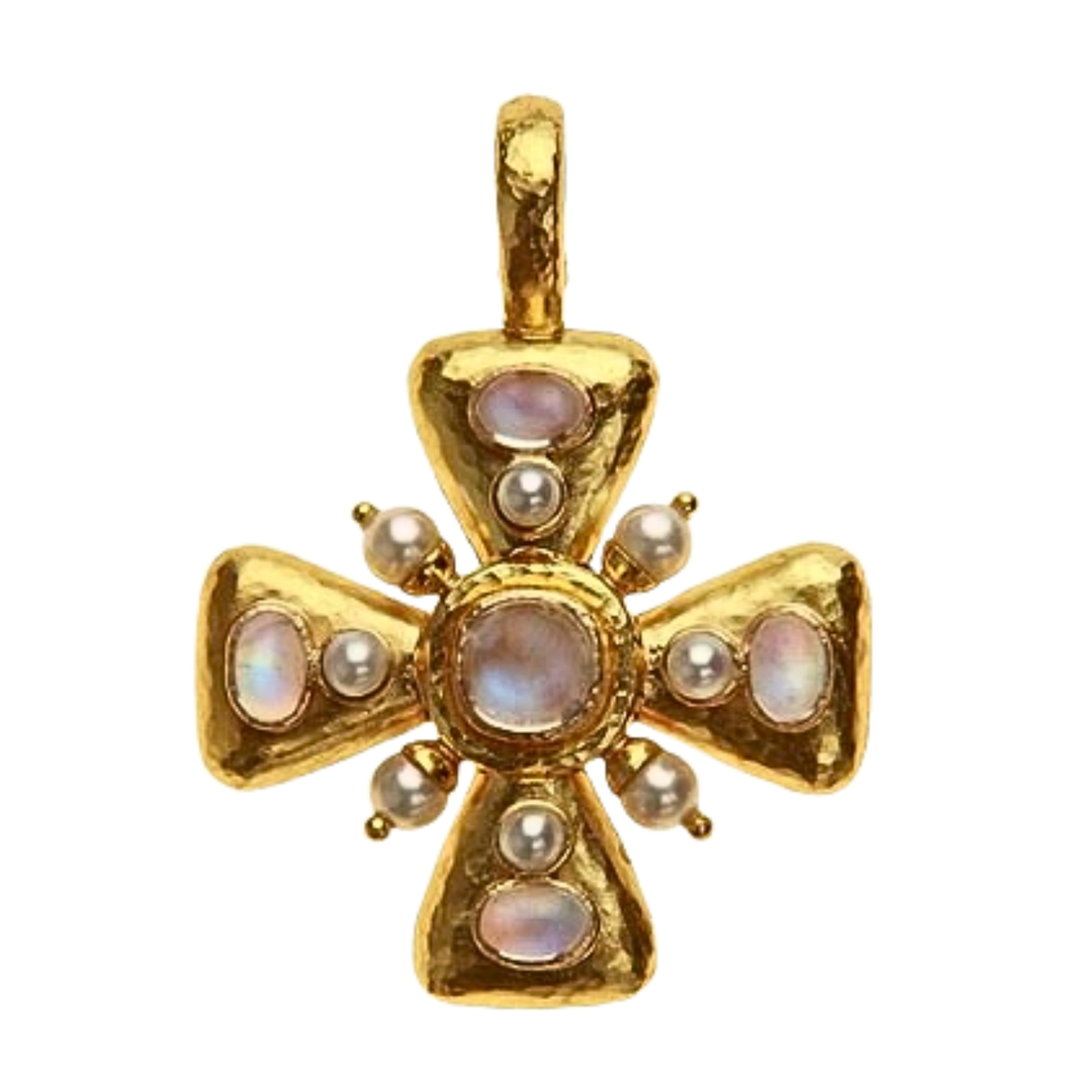 Maltese Cross Pendant 19K Yellow Gold With Moonstone