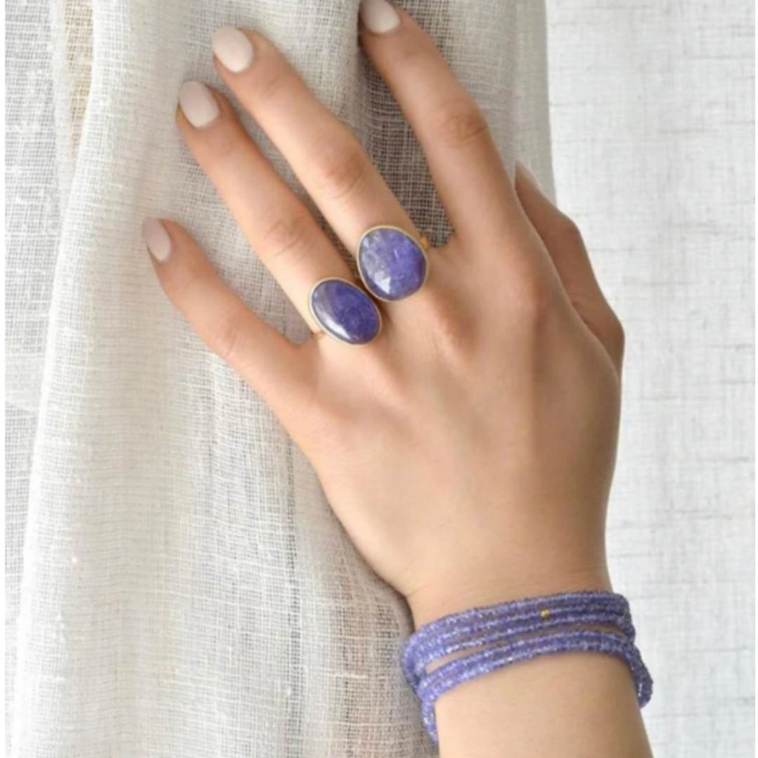 ANNE SPORTUN 18K Yellow Gold Hex Bead Tanzanite Wrap Bracelet Or Necklace