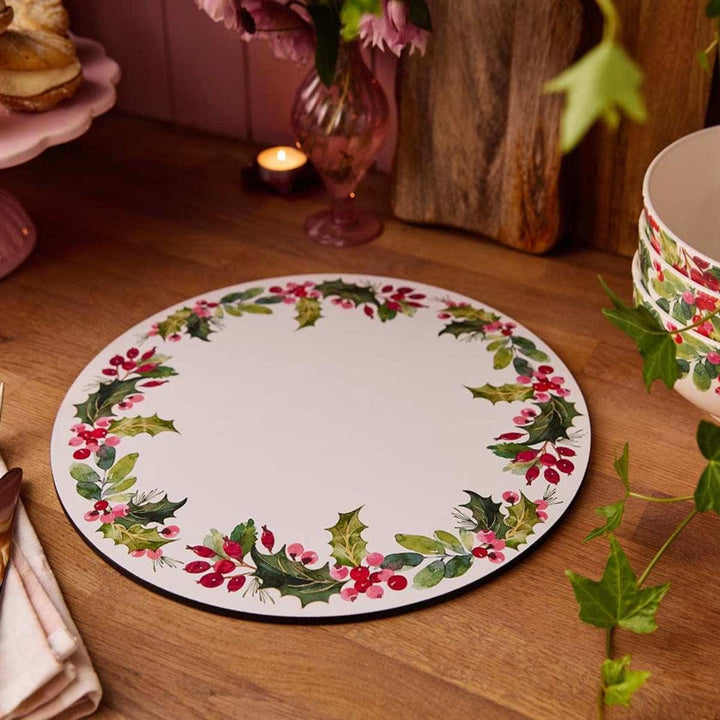 PORTMEIRION Botanic Garden Christmas Holly Round Placemat