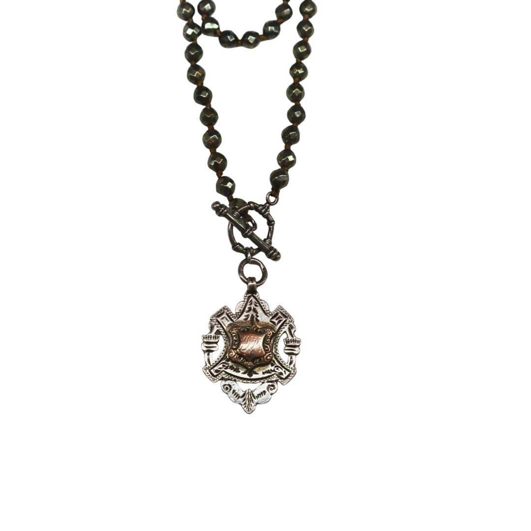 KELLY FLETCHER Pyrite Bead Necklace With Antique English Necklace Fob Default Title