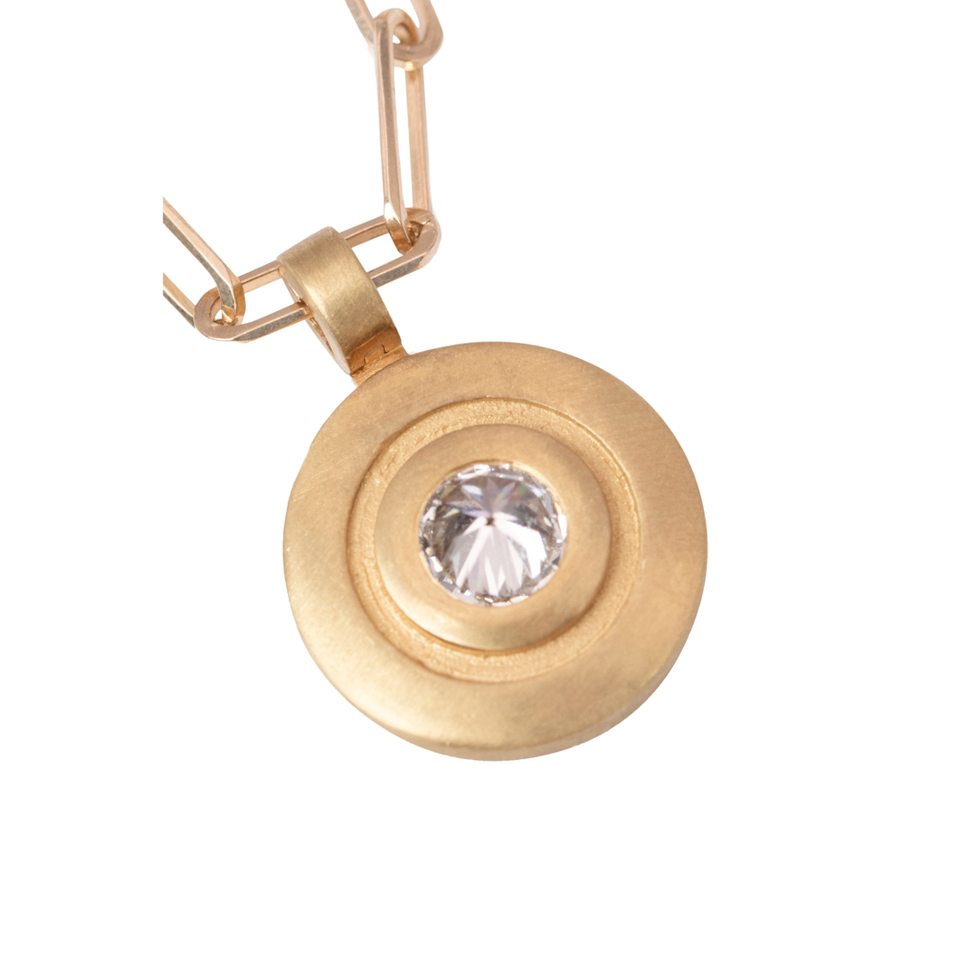 Reverse Set Diamond Disc Pendant 24K Yellow Gold